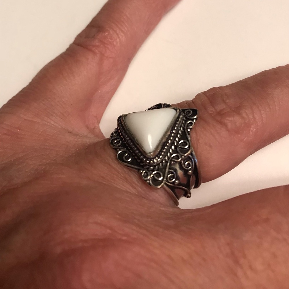 White Coral Stamped 925 Sterling Silver Ring